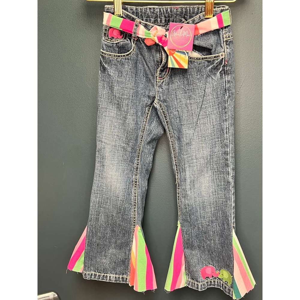 Upcycled Groovy and Bright Kids Bell Bottoms 5T